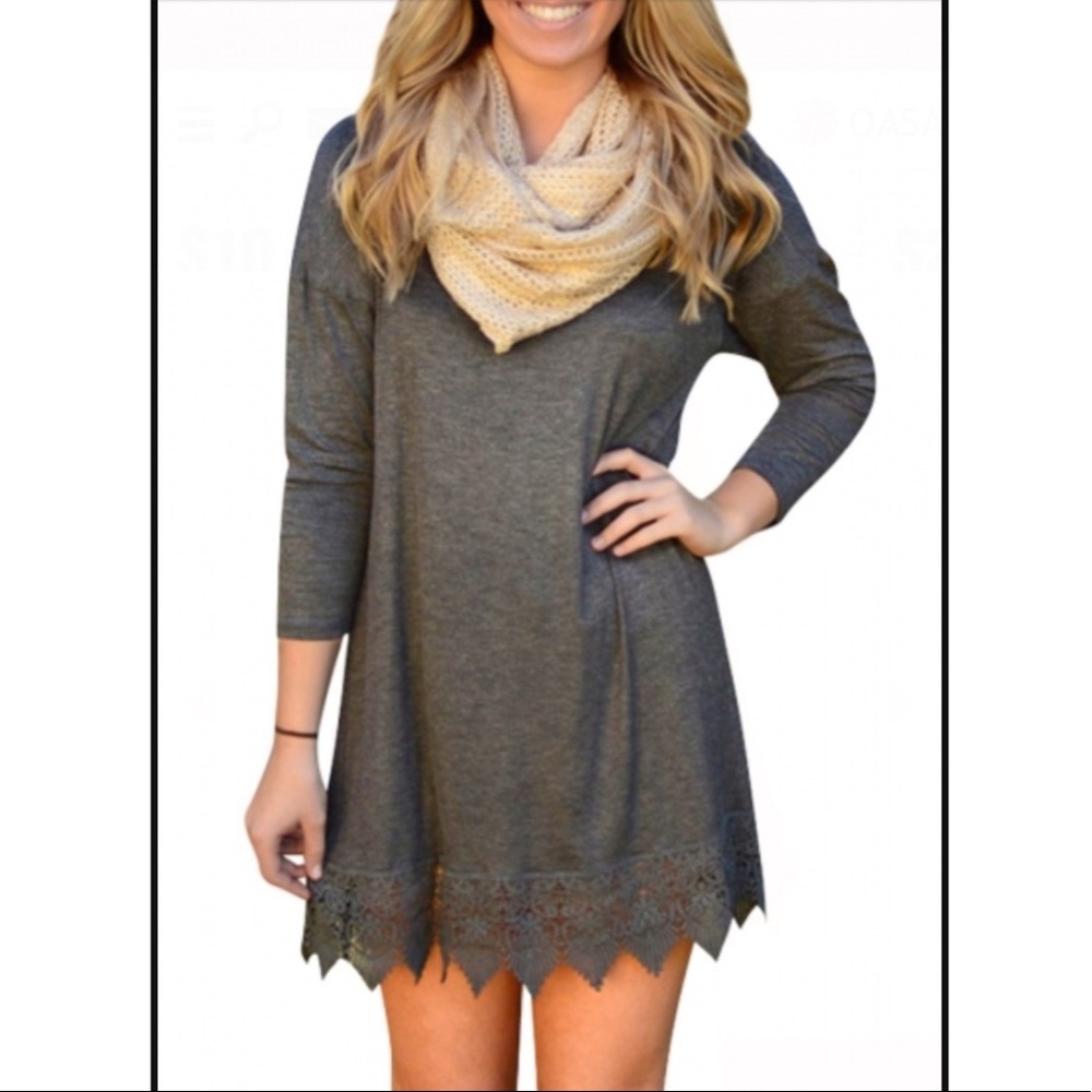 Crochet Lace Hem Trapeze Dress